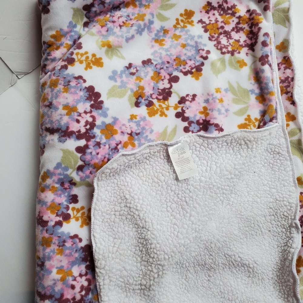 Chick Pea Baby Blanket Purple Pink Floral Soft Cozy Velour Reversible 30” X 40”.